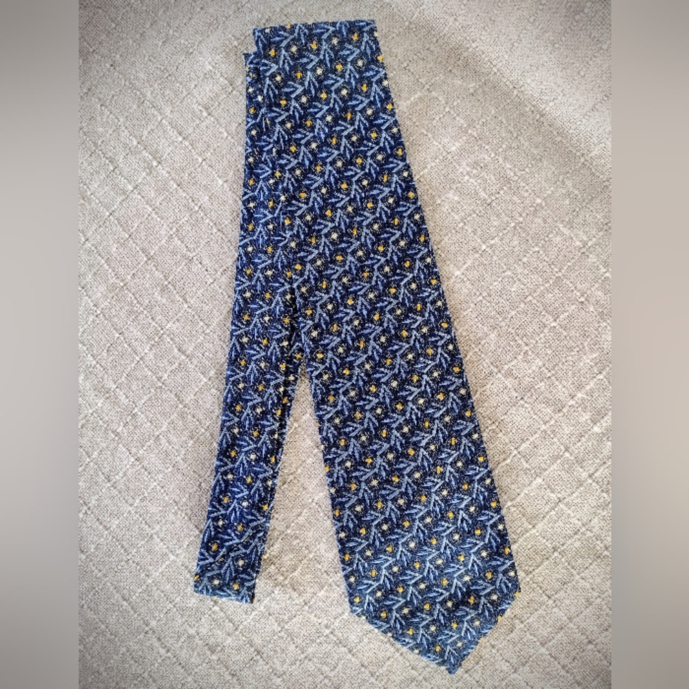 90's Vintage Robert Talbott x Nordstrom Blue & Yellow Tie, Hand Sewn in the USA - Picture 8 of 8